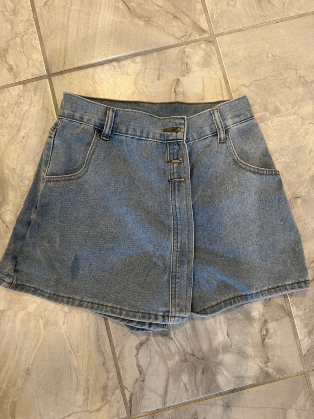 Denim Skort with Front Button Detail - Blue